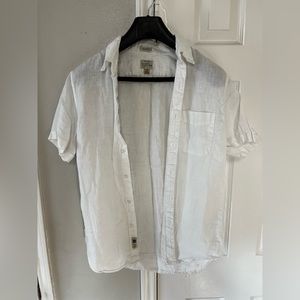 J Crew White Linen Short Sleeve Shirt Small Classic Fit